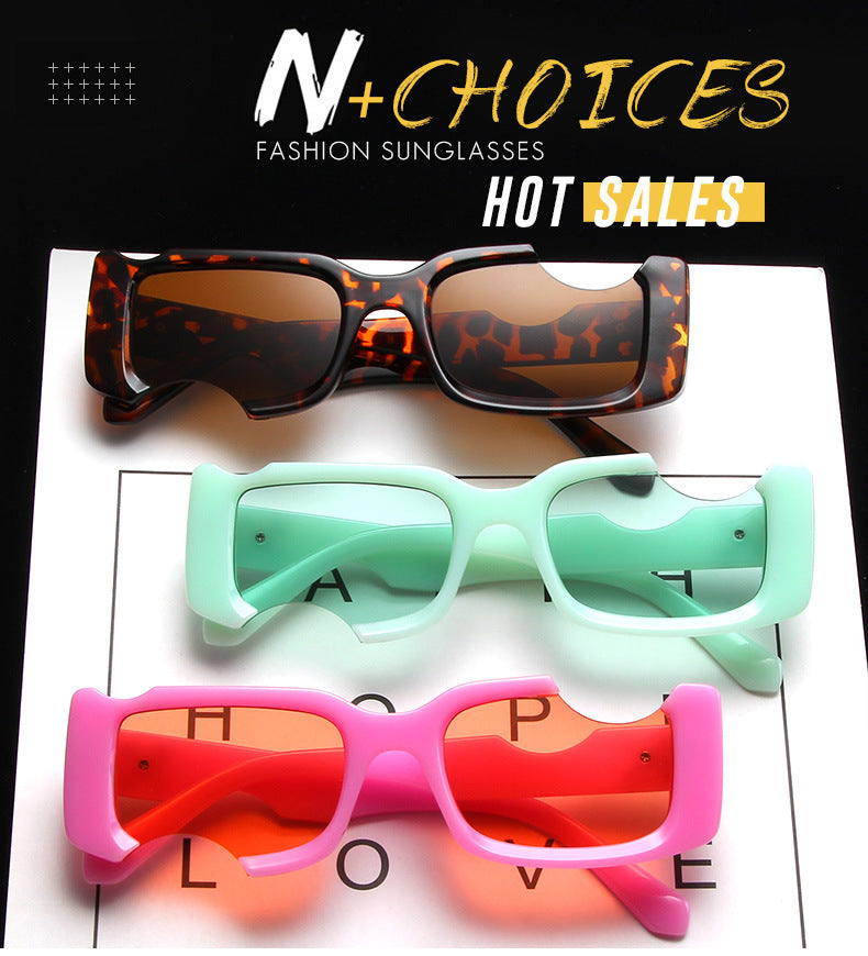 Hip-hop Square Sunglasses Women Men Off Notch Hole Design White